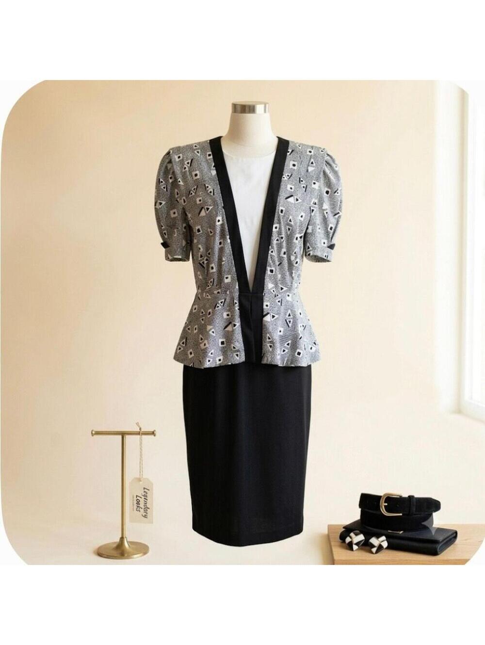 Vintage Jenny 80’s retro peplum mod midi geometric art deco Memphis ecclectic